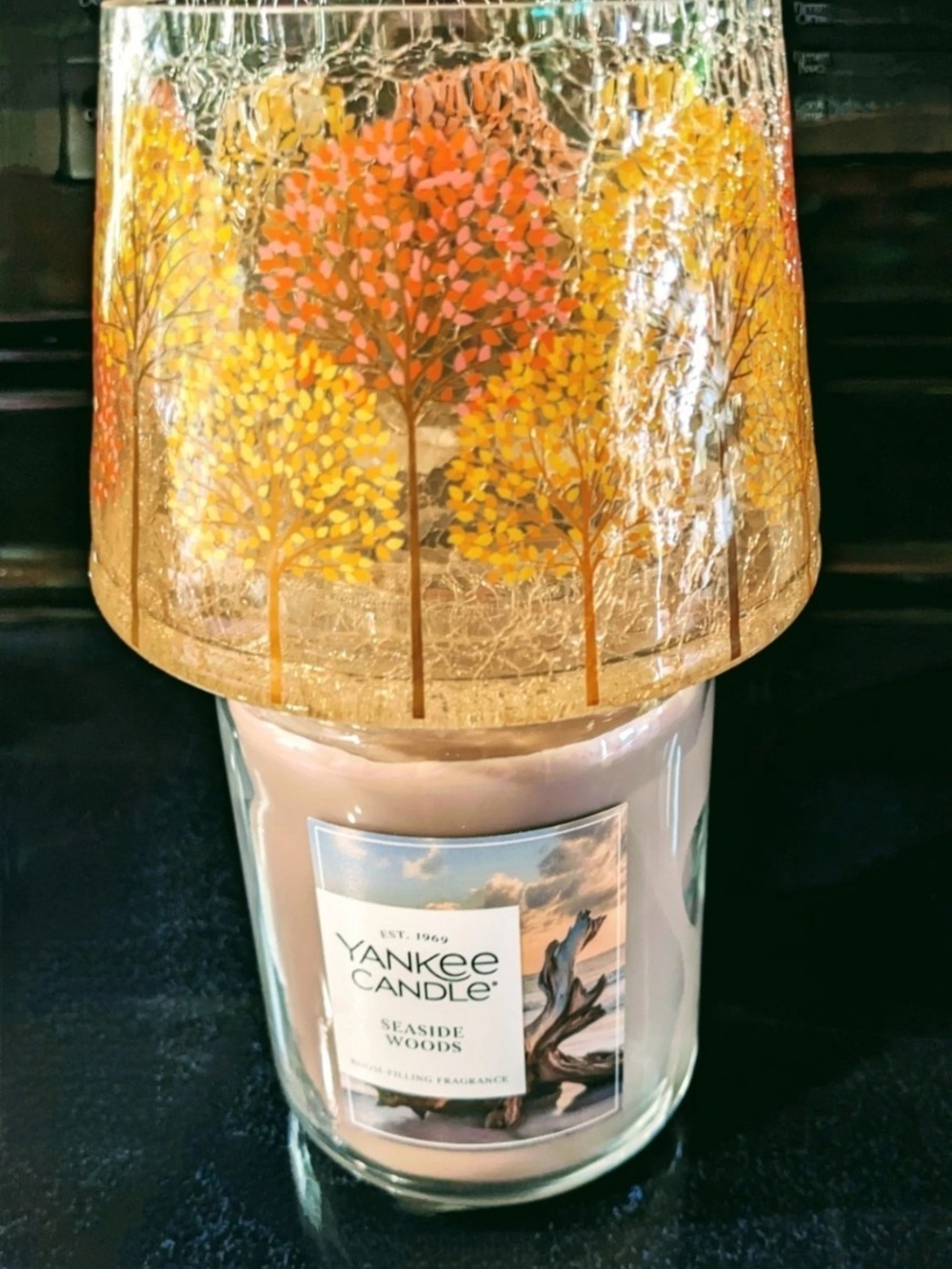 Yankee Candle Golden Trees Candle Shade Fit 22 oz Single Wick Jars Crackle Glass